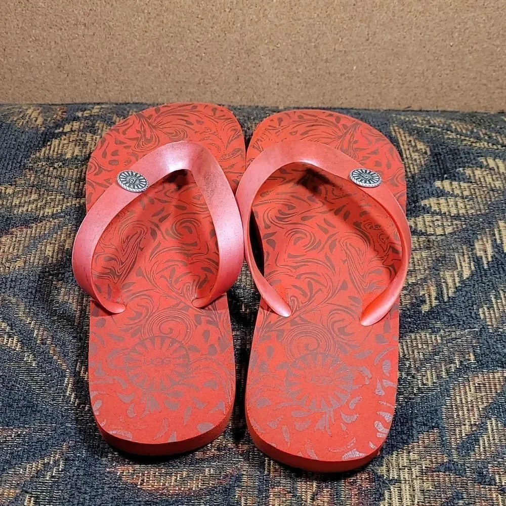 Ugg Women's Red Flip Flops- Size 8 - Picture 2 of 5